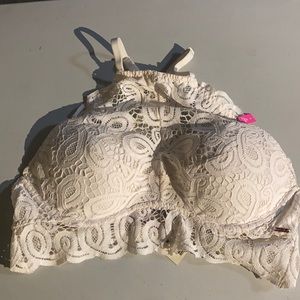 S White High Neck Lace Push Up Bralette.